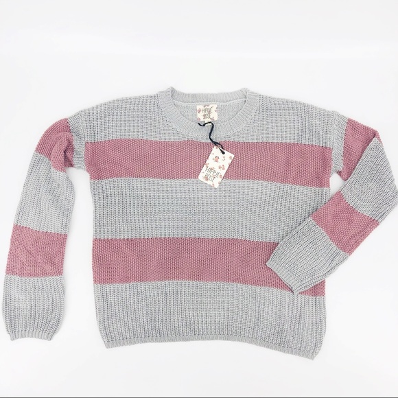 NWT Striped Gray Mauve Knit Cropped Sweater Small - Picture 7 of 7